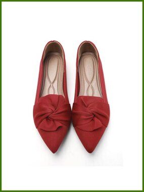 Pointed Toe Ballet Flats Bow Knit Slip-On Shoe Cushioned